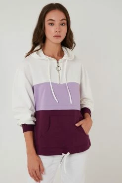 LELA Hoodie - Ecru Lilac Purple