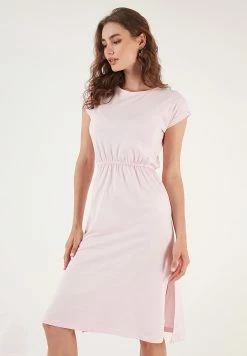 LELA Short Sleeve Midi - Jurk - Light Pink -LELA Winkel 1e05be57432546858d791632d9f1cd72