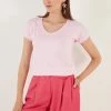 LELA V Neck- T-Shirt Basic - Light Pink 1 LELA V Neck- T-Shirt Basic - Light Pink -LELA Winkel 21caadd6453845f2964b6a49267a4a30