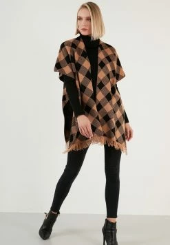 LELA Poncho - Camel/Black -LELA Winkel 2b0b7927bcea4a58870e3e1cbec85e64