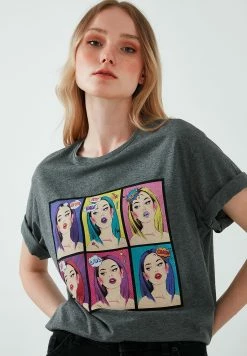 LELA T-Shirt Print - Anthracite Melange -LELA Winkel 41f13975c9fe42feaecef481d77f5e55