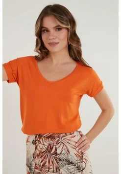 LELA V Neck- T-Shirt Basic - Orange Color -LELA Winkel 47e40bb2cc434a85ba1ae1fd6f0cc7ef