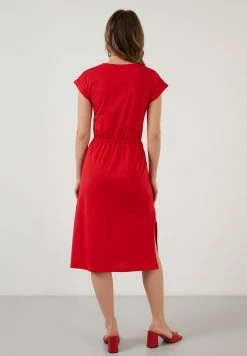 LELA Short Sleeve Midi - Jurk - Red -LELA Winkel 4f0019cb5a4f4c6d9644604197de24dd