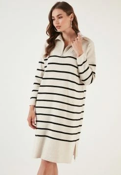 LELA Gebreide Jurk - Cream/Black