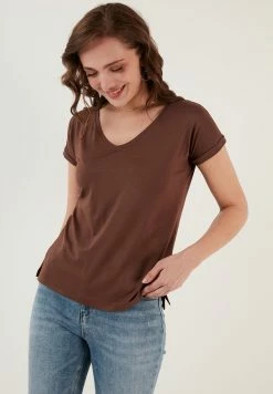 LELA V Neck- T-Shirt Basic - Brown -LELA Winkel 5077263d0eb64320a76e93a45aa96de6