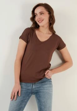 LELA V Neck- T-Shirt Basic - Brown -LELA Winkel 5b3ed1d02250420da4370207757313e0