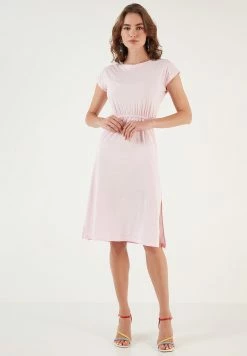 LELA Short Sleeve Midi - Jurk - Light Pink -LELA Winkel 5bf09bad947b44d48209612c17744887