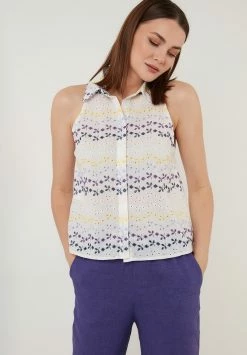 LELA Regular Fit - Overhemdblouse - White Purple -LELA Winkel 5d75596660294db88baa88b9c1df20c1