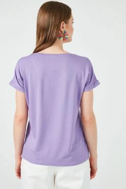 LELA V Neck- T-Shirt Basic - Lilac -LELA Winkel 5e0c88cd643a4136a05d3b91bb138485