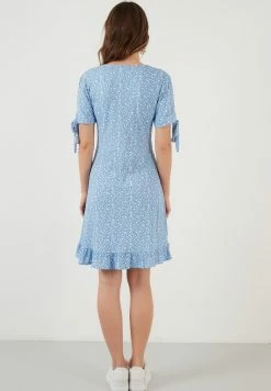 LELA Floral V Neck Ruffle Detail Mini- Jurk - Baby Blue -LELA Winkel 62cc863f67e24bcaab8be6c6b9bd12e5