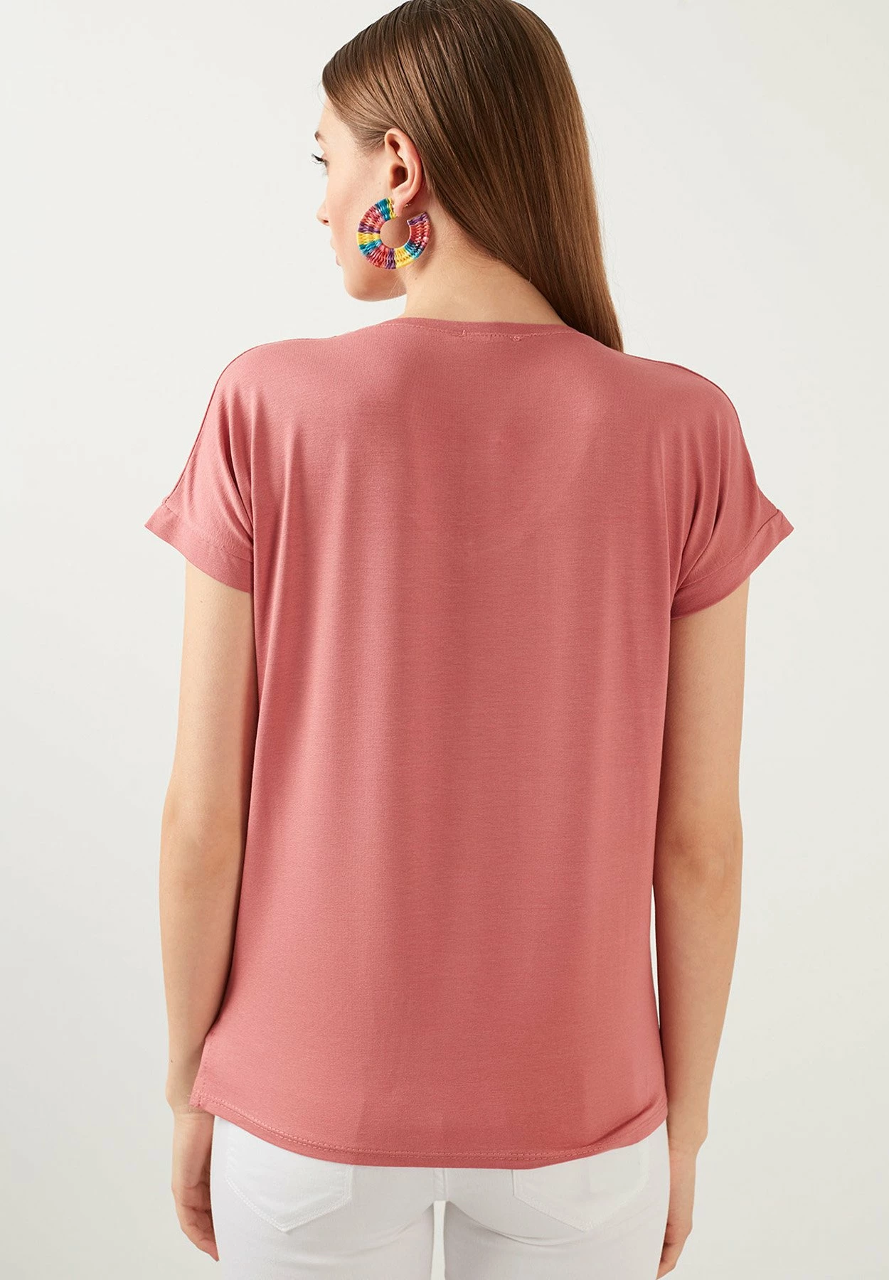 LELA V Neck- T-Shirt Basic - Rose 4 LELA V Neck- T-Shirt Basic - Rose - Afbeelding 2