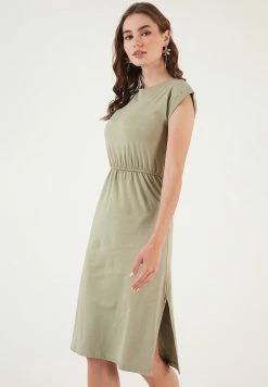 LELA Short Sleeve Midi - Jurk - Olive -LELA Winkel 74d3b6b8d71e44ffa0bd62a2cdfae5d5