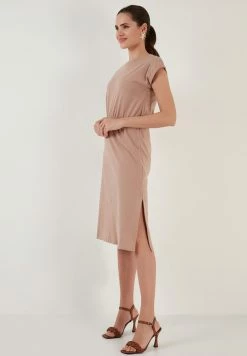 LELA Short Sleeve Midi - Jurk - Biscuit -LELA Winkel 85c17156e0e8401fab7041688b53b0e8