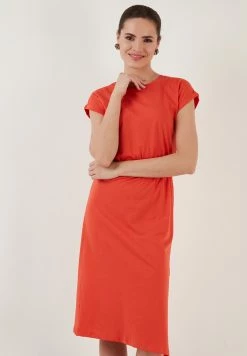 LELA Short Sleeve Midi - Jurk - Brick Red -LELA Winkel a104e0761a2f48eab030ed8cc7355f59