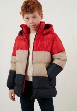 LELA Removable Hooded Inflatable - Winterjas - Red-Stone Colored-Navy Blue -LELA Winkel af2ba0227e4f4f16b8e5fbf914657134