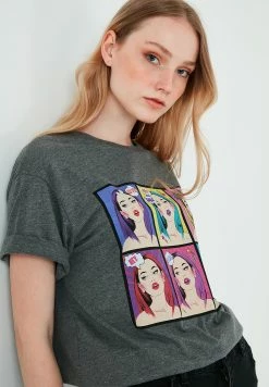 LELA T-Shirt Print - Anthracite Melange -LELA Winkel b6760e98551549efbd35a78ab972b0db