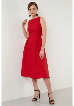 LELA Crew Neck Pleated Midi - Cocktailjurk - Red -LELA Winkel b713158cf688442d848dcd8d0c5ad3da