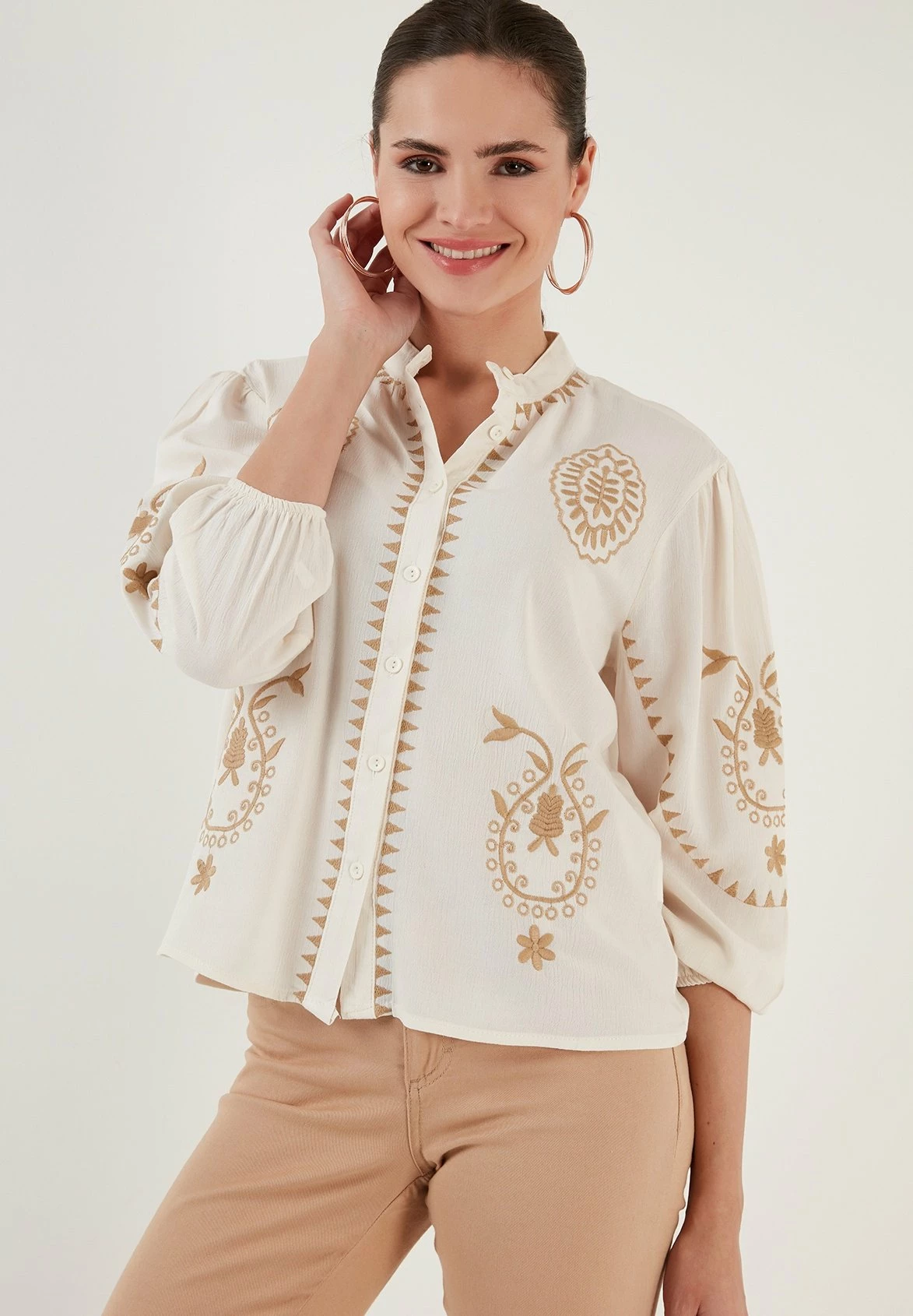 LELA Regular Fit - Overhemdblouse - Ecru Beige 6 LELA Regular Fit - Overhemdblouse - Ecru Beige - Afbeelding 4