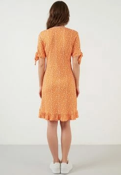 LELA Floral V Neck Ruffle Detail Mini- Jurk - Orange Color -LELA Winkel c392a72506e54ecd8bec749e5787e383