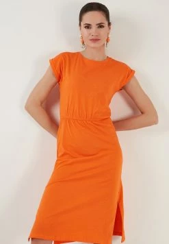 LELA Short Sleeve Midi - Jurk - Orange
