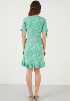 LELA Floral V Neck Ruffle Detail Mini- Jurk - Benetton Color -LELA Winkel d54b55d8925f41359568a746772e58c9