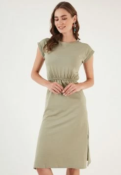 LELA Short Sleeve Midi - Jurk - Olive -LELA Winkel e6a2260225d04b35b03b694194d403ad