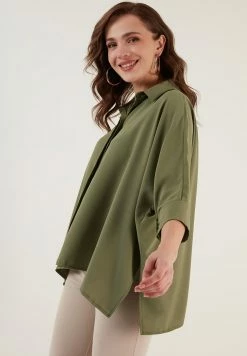 LELA Oversized - Overhemdblouse - Khaki -LELA Winkel e7bcf0124f324b36b64c169e599b59d4