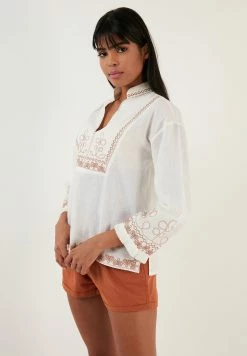 LELA Regular Fit - Blouse - Ecru Camel -LELA Winkel ea3b8d6581634beaa1830112a90cd8cf