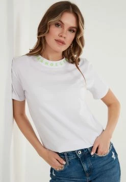 LELA Crew Neck- T-Shirt Print - White Neon Green -LELA Winkel f2a6eb00ab434427a8f4927912ff61ad